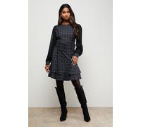 Oasis Women's Checked Belted Balloon Sleeve Flippy Mini Dress in Mono | Size: 8