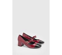 Oasis Women's Clair Faux leather Toe Cap Block Heel Mary Janes in Red | Size: 8