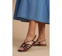 Oasis Women's Clara Faux Leather Strappy Open Toe Flat Sandals in Chocolate | Size: 3