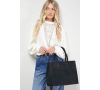 Oasis Women's Claudia Suede Tote Bag With Pocket in Black Oasis Black