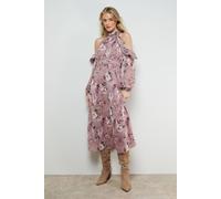 Oasis Women's Cold Shoulder Ruffle Halterneck Midi Dress in Floral | Size: 10 Oasis Floral 10