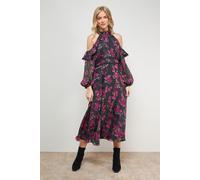 Oasis Women's Cold Shoulder Ruffle Halterneck Midi Dress | Size: 10 Oasis Multicolor 10