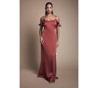 Oasis Women's Cold Shoulder Satin Bridesmaid Midaxi Dress in Rust | Size: 10