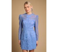 Oasis Women's Contrast Lace Mini Dress in Cornflower Blue | Size: 16