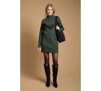 Oasis Women's Contrast Lace Stitch High Neck Knitted Mini Dress in Khaki | Size: Medium