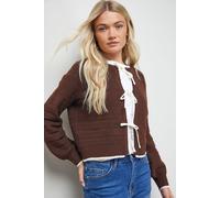 Oasis Women's Contrast Tie Detail Cardigan in Chocolate | Size: Small Oasis Chocolate S