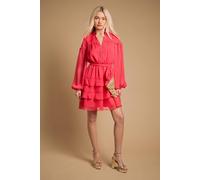 Oasis Women's Contrast Tiered Mini Dress in Coral Pink | Size: 16