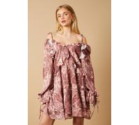Oasis Women's Cow Printed Ruffle Detail Mini Dress | Size: 6