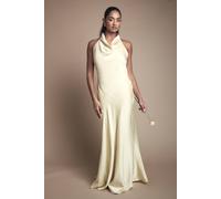 Oasis Women's Cowl Halterneck Satin Maxi Bridesmaid Dress in Lemon | Size: 18