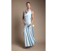 Oasis Women's Cowl Halterneck Satin Maxi Bridesmaid Dress in Light Blue | Size: 14 Oasis Light Blue 14