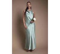Oasis Women's Cowl Halterneck Satin Maxi Bridesmaid Dress in Sage | Size: 14 Oasis Sage 14