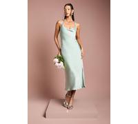 Oasis Women's Cross Shoulder Tie Back Satin Bridesmaid Dress in Sage | Size: 12