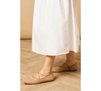 Oasis Women's Damarra Elasticated Faux Suede Square Block Toe Ballet Pumps Flat in Taupe | Size: 3