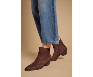Oasis Women's Debbie Faux Suede Covered Gusset Western Ankle Boots in Chocolate | Size: 6 Oasis Chocolate 6