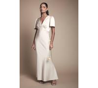 Oasis Women's Deep V Fluted Sleeve Maxi Bridesmaid Dress in Champagne | Size: 8 Oasis Champagne 8