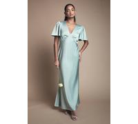Oasis Women's Deep V Fluted Sleeve Maxi Bridesmaid Dress in Sage | Size: 8