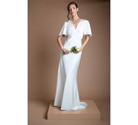 Oasis Women's Deep V Fluted Sleeve Maxi Wedding Dress in Ivory | Size: 18
