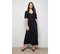 Oasis Women's Devore Puff Sleeve Midi Dress in Black | Size: 8 Oasis Black 8