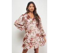 Oasis Women's Devore Tiered Puff Sleeve Mini Tea Dress in Rose | Size: 8