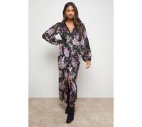 Oasis Women's Devore V Neck Puff Sleeve Midi Tea Dress in Floral | Size: 8