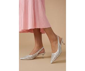 Oasis Women's Diana Sequin Slingback Kitten Heel Point Court Shoes in Silver | Size: 7
