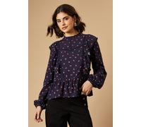 Oasis Women's Ditsy Printed Ruffle Lace Trim Top in Navy | Size: 10 Oasis Navy 10