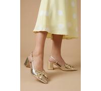 Oasis Women's Dorinda Faux Metallic Leather Bow Slingback Block Heeled Shoes in Gold | Size: 8 Oasis Gold 8