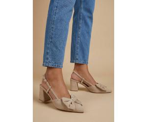 Oasis Women's Dorinda Faux Suede Bow Slingback Block Heeled Court Shoes in Beige | Size: 3