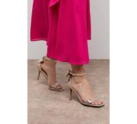 Oasis Women's Dovile Metallic Textile Satin Bow Back High Heel Stiletto Sandals in Gold | Size: 4 Oasis Gold 4