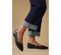 Oasis Women's Eloise Faux Leather Diamante Strap Ballerinas Shoe in Black | Size: 7