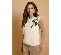 Oasis Women's Embellished Shoulder Pad Vest Top in Cream | Size: 6