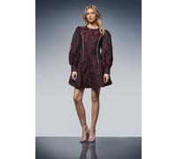 Oasis Women's Embellished Trim Jacquard Mini Dress in Red | Size: 14