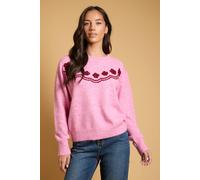 Oasis Women's Embroidered Boho Knitted Jumper in Pink | Size: Medium