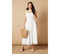 Oasis Women's Embroidered Broderie Midi Dress in White | Size: 14