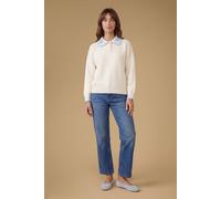 Oasis Women's Embroidered Collar Button Detail Jumper in Ivory | Size: Large