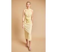 Oasis Women's Embroidered Mesh Lace Halterneck Midi Dress in Chartreuse | Size: 12