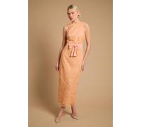 Oasis Women's Embroidered Mesh Lace Halterneck Midi Dress in Orange | Size: 10