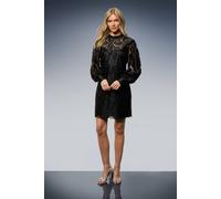 Oasis Women's Embroidered Mesh Sweetheart Neck Mini Dress in True Black | Size: 6