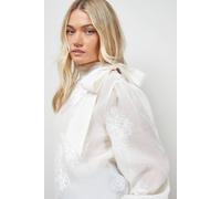 Oasis Women's Embroidered Tie Neck Blouse in Mocha | Size: 10 Oasis Mocha 10