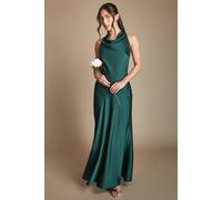 Oasis Women's Emerald Cowl Halterneck Satin Maxi Bridesmaid Dress | Size: 12