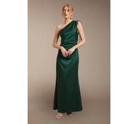 Oasis Women's Emerald Ruched Side Detail One Shoulder Satin Maxi Bridesmaid Dress | Size: 8 Oasis Emerald 8