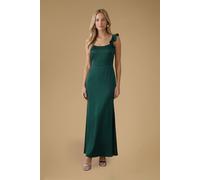 Oasis Women's Emerald Ruffle Square Neck Satin Bridesmaid Maxi Dress | Size: 8