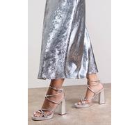 Oasis Women's Evristine Strappy Platform Faux Leather High Block Heel Sandals in Silver | Size: 8