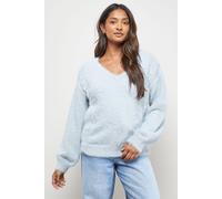 Oasis Women's Eyelash Knitted Pearl Embellished V Neck Jumper in Grey Marl | Size: Medium Oasis Grey Marl M