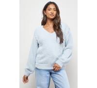 Oasis Women's Eyelash Knitted Pearl Embellished V Neck Jumper in Grey Marl | Size: Small Oasis Grey Marl S