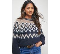 Oasis Women's Fairisle Cosy Crew Neck Jumper in Black | Size: Small