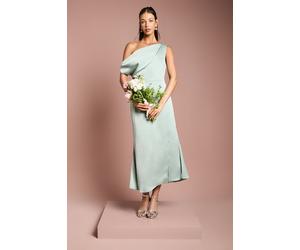 Oasis Women's Fallen Shoulder Satin Bridesmaid Midi Dress in Sage | Size: 12 Oasis Sage 12