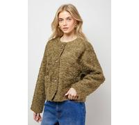Oasis Women's Faux Fur Brown Short Coat in Olive | Size: Medium