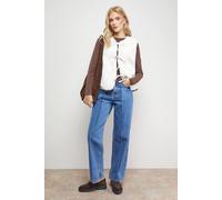 Oasis Women's Faux Fur Gilet With Pu Binding in Ivory | Size: 18