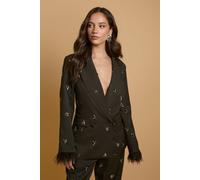 Oasis Women's Feather Cuff Jewelled Blazer in Black | Size: 6